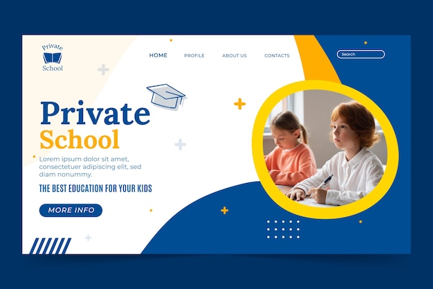 Modello di pagina di destinazione della scuola privata dal design piatto