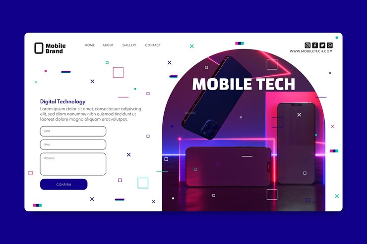 Vettore gratuito modello di pagina di destinazione della tecnologia mobile