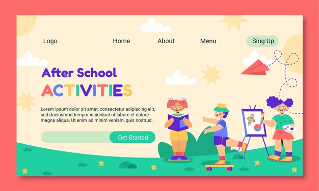 Modello di pagina di destinazione delle attività dopo la scuola piatta