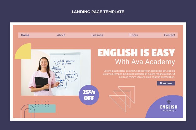 Modello di pagina di destinazione delle lezioni di inglese piatto