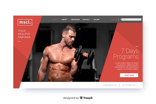 Modello di pagina di destinazione dello sport piatto