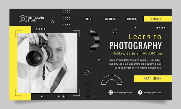 Modello di pagina di destinazione dello studio fotografico di design piatto