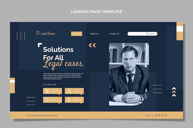 Vettore gratuito modello di pagina di destinazione dello studio legale di design piatto