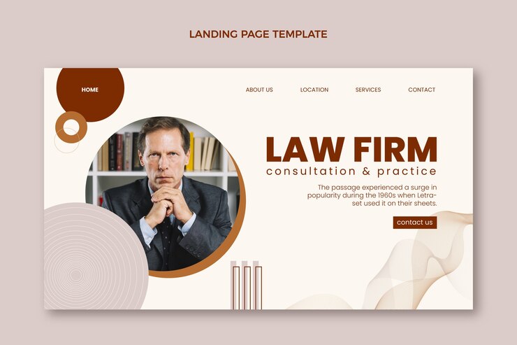 Vettore gratuito modello di pagina di destinazione dello studio legale piatto