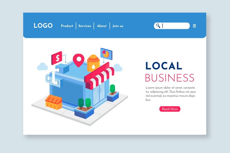 Vettore gratuito modello di pagina di destinazione di attività commerciali locali