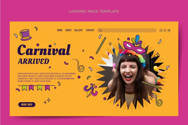 Modello di pagina di destinazione di carnevale disegnato a mano