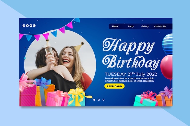 Modello di pagina di destinazione di compleanno