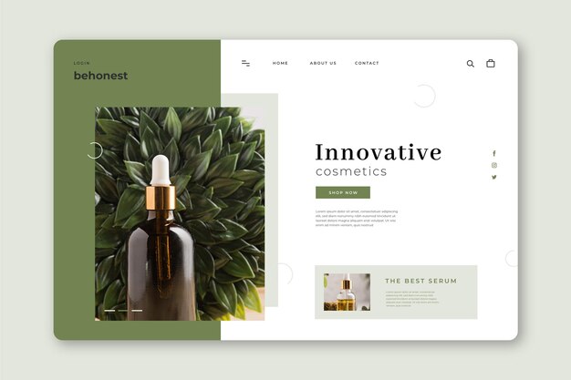 Modello di pagina di destinazione di cosmetici naturali