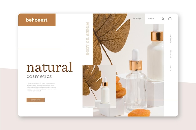 Modello di pagina di destinazione di cosmetici naturali