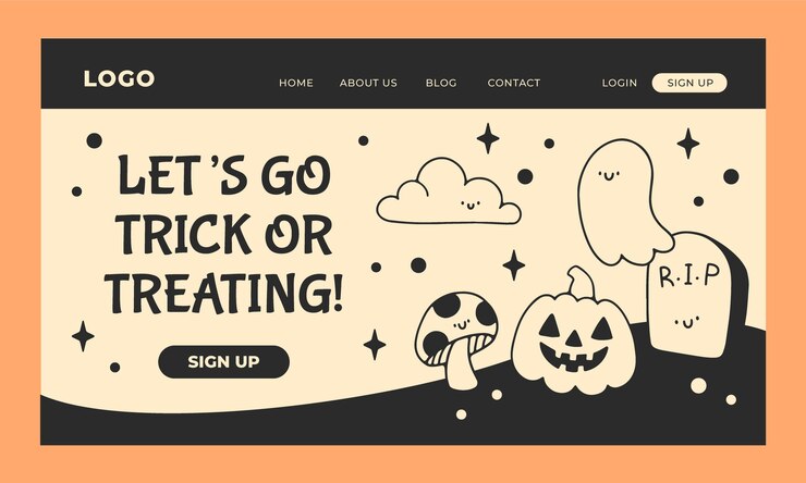 Vettore gratuito modello di pagina di destinazione di halloween disegnato a mano