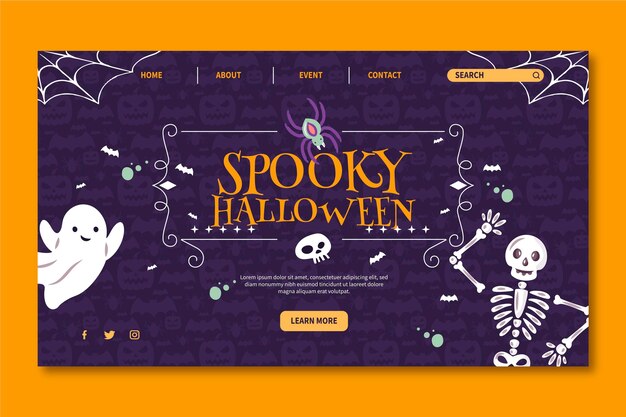 Modello di pagina di destinazione di halloween piatto disegnato a mano