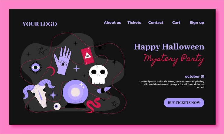 Vettore gratuito modello di pagina di destinazione di halloween piatto