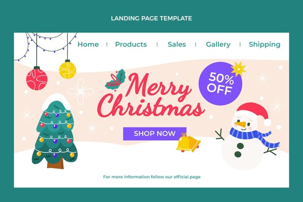 Modello di pagina di destinazione di natale piatto disegnato a mano
