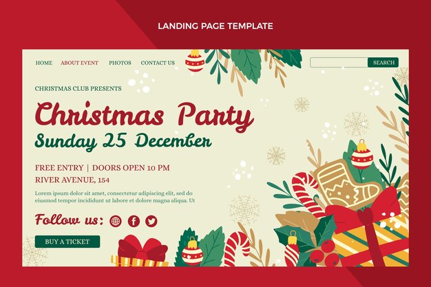Modello di pagina di destinazione di natale piatto disegnato a mano