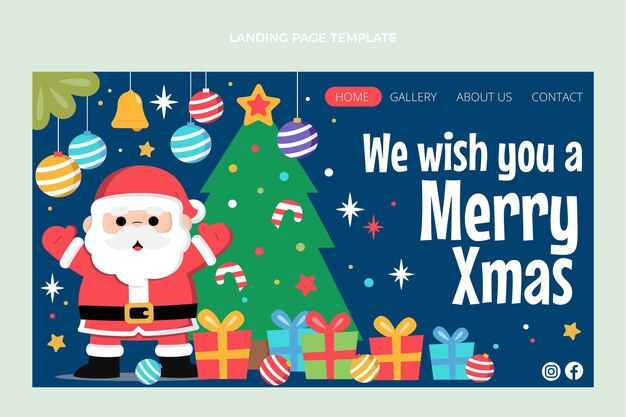 Modello di pagina di destinazione di natale piatto disegnato a mano