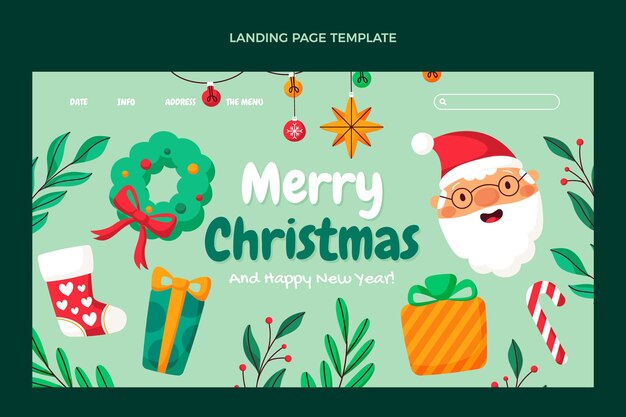 Modello di pagina di destinazione di natale piatto disegnato a mano