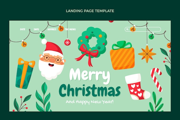 Modello di pagina di destinazione di natale piatto disegnato a mano