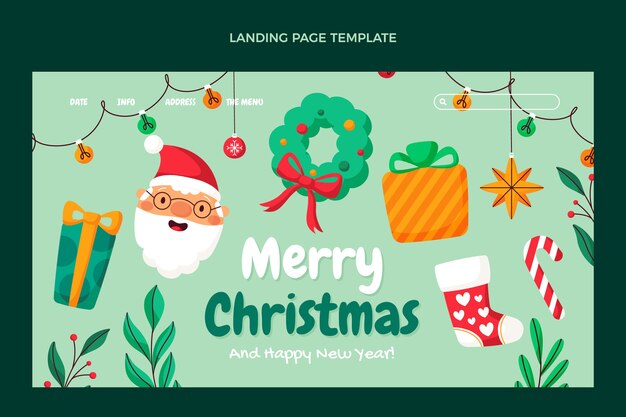 Modello di pagina di destinazione di natale piatto disegnato a mano