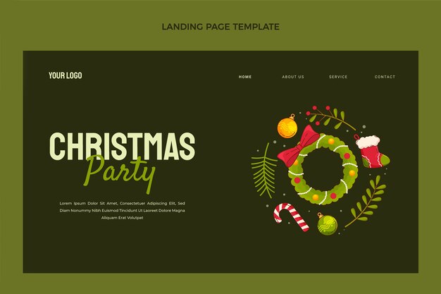Modello di pagina di destinazione di natale piatto disegnato a mano