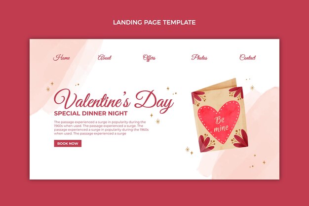 Modello di pagina di destinazione di San Valentino ad acquerello