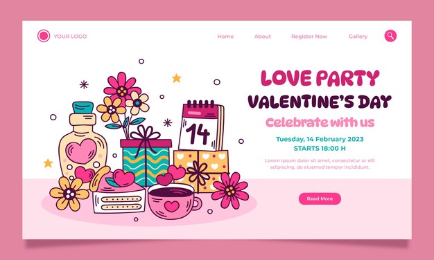 Modello di pagina di destinazione di San Valentino disegnato a mano