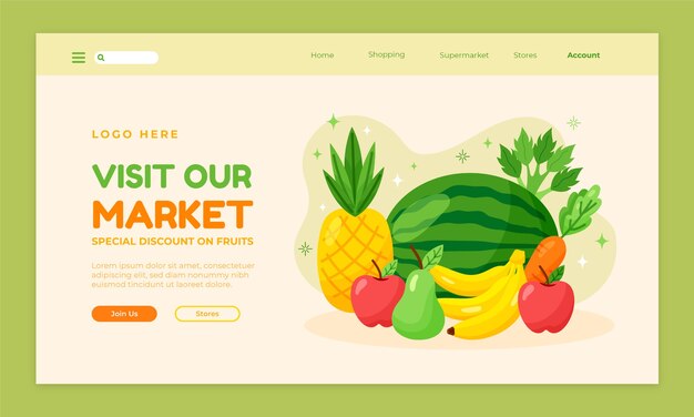 Modello di pagina di destinazione di un negozio di alimentari