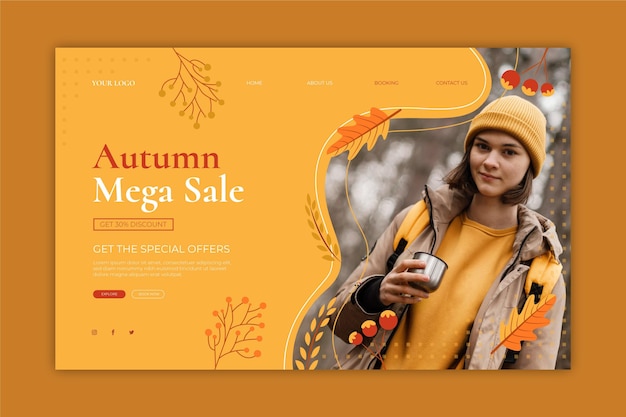 Modello di pagina di destinazione di vendita autunnale con foto