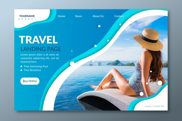 Modello di pagina di destinazione di viaggio con foto