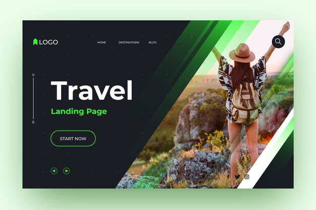 Modello di pagina di destinazione di viaggio con foto