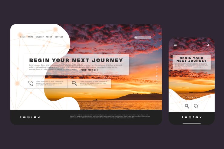 Vettore gratuito modello di pagina di destinazione di viaggio con foto
