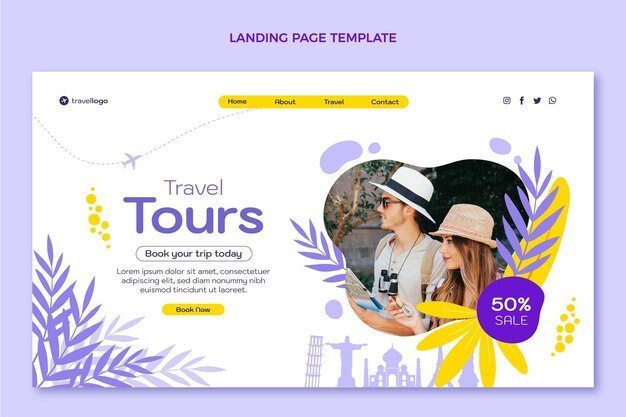 Modello di pagina di destinazione di viaggio di design piatto