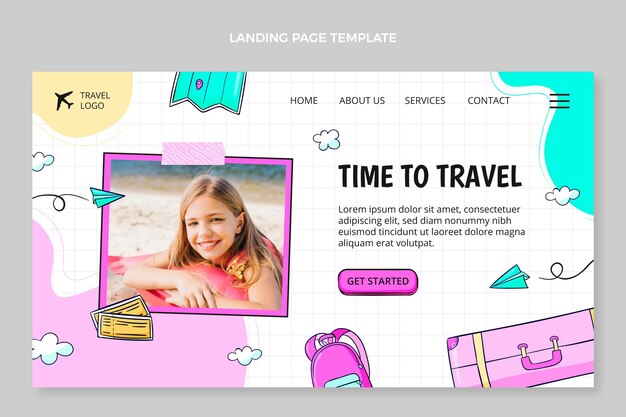 Modello di pagina di destinazione di viaggio disegnato a mano