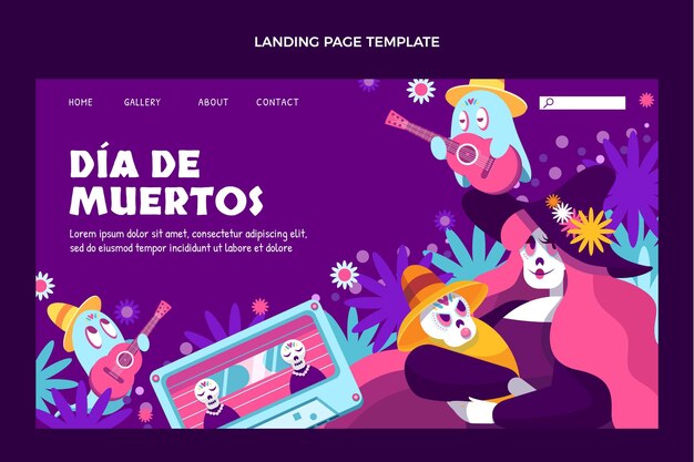 Modello di pagina di destinazione dia de muertos piatto disegnato a mano