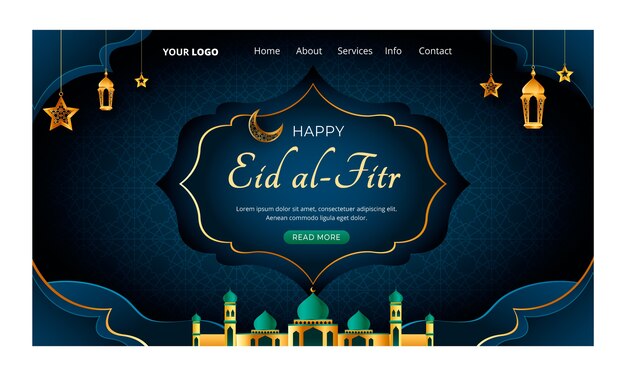 Modello di pagina di destinazione eid al-fitr in stile carta