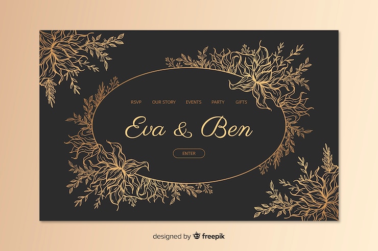 Vettore gratuito modello di pagina di destinazione elegante matrimonio disegnato a mano