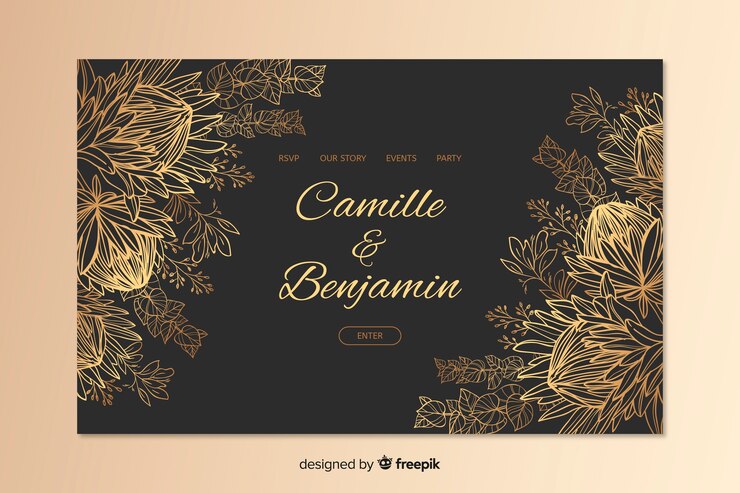 Vettore gratuito modello di pagina di destinazione elegante matrimonio disegnato a mano