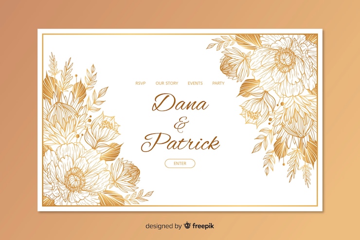 Vettore gratuito modello di pagina di destinazione elegante matrimonio disegnato a mano