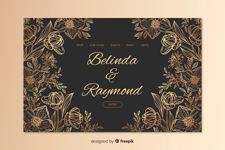 Vettore gratuito modello di pagina di destinazione elegante matrimonio disegnato a mano