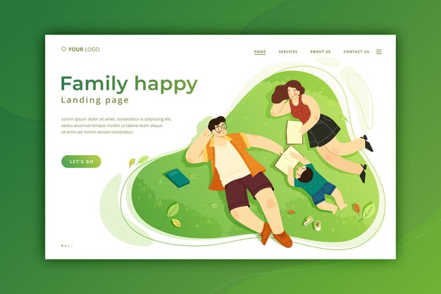 Modello di pagina di destinazione famiglia felice