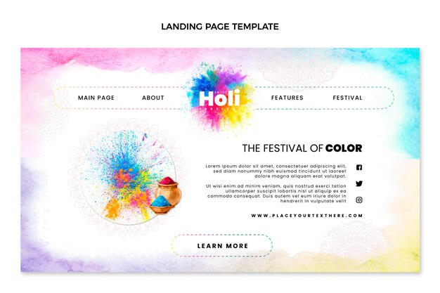 Modello di pagina di destinazione holi dell'acquerello