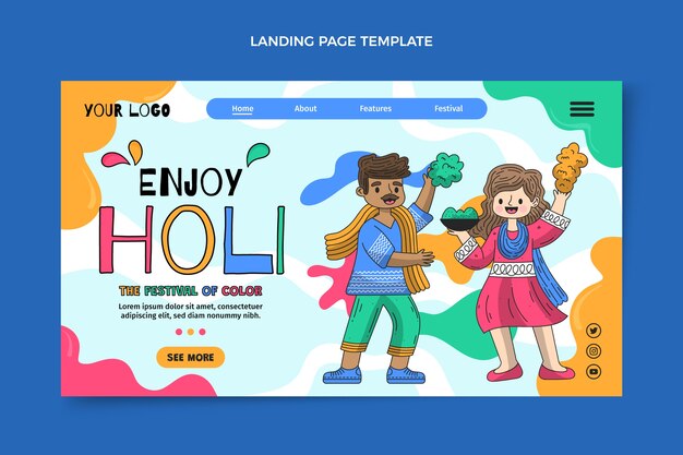 Modello di pagina di destinazione holi disegnato a mano