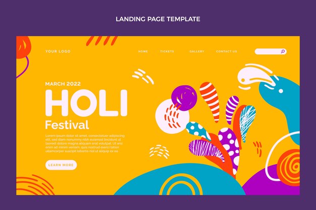 Modello di pagina di destinazione holi disegnato a mano