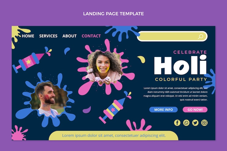 Vettore gratuito modello di pagina di destinazione holi piatta