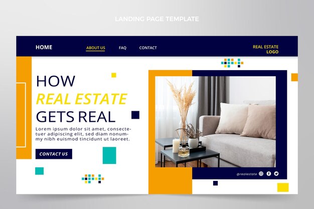 Modello di pagina di destinazione immobiliare geometrico astratto piatto