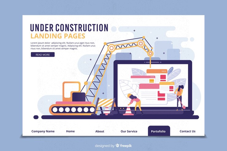 Vettore gratuito modello di pagina di destinazione in costruzione