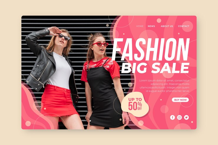 Vettore gratuito modello di pagina di destinazione in vendita moda