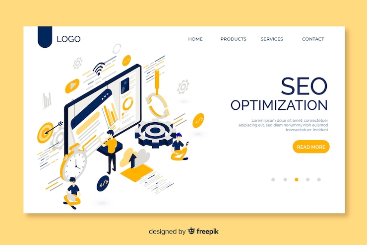 Vettore gratuito modello di pagina di destinazione isometrica seo