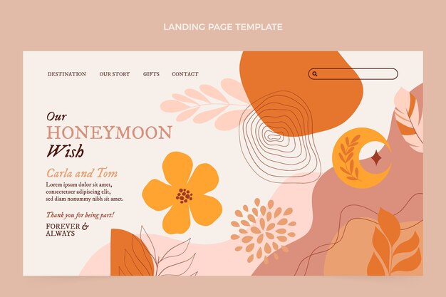 Modello di pagina di destinazione luna di miele boho disegnato a mano