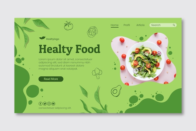Modello di pagina di destinazione per alimenti biologici e sani