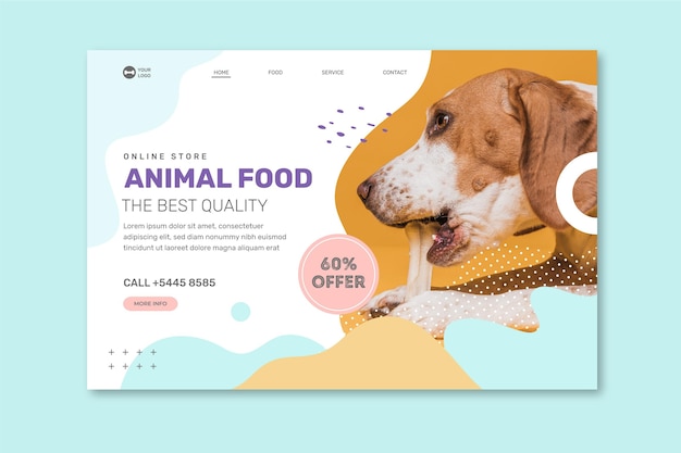 Modello di pagina di destinazione per alimenti per animali